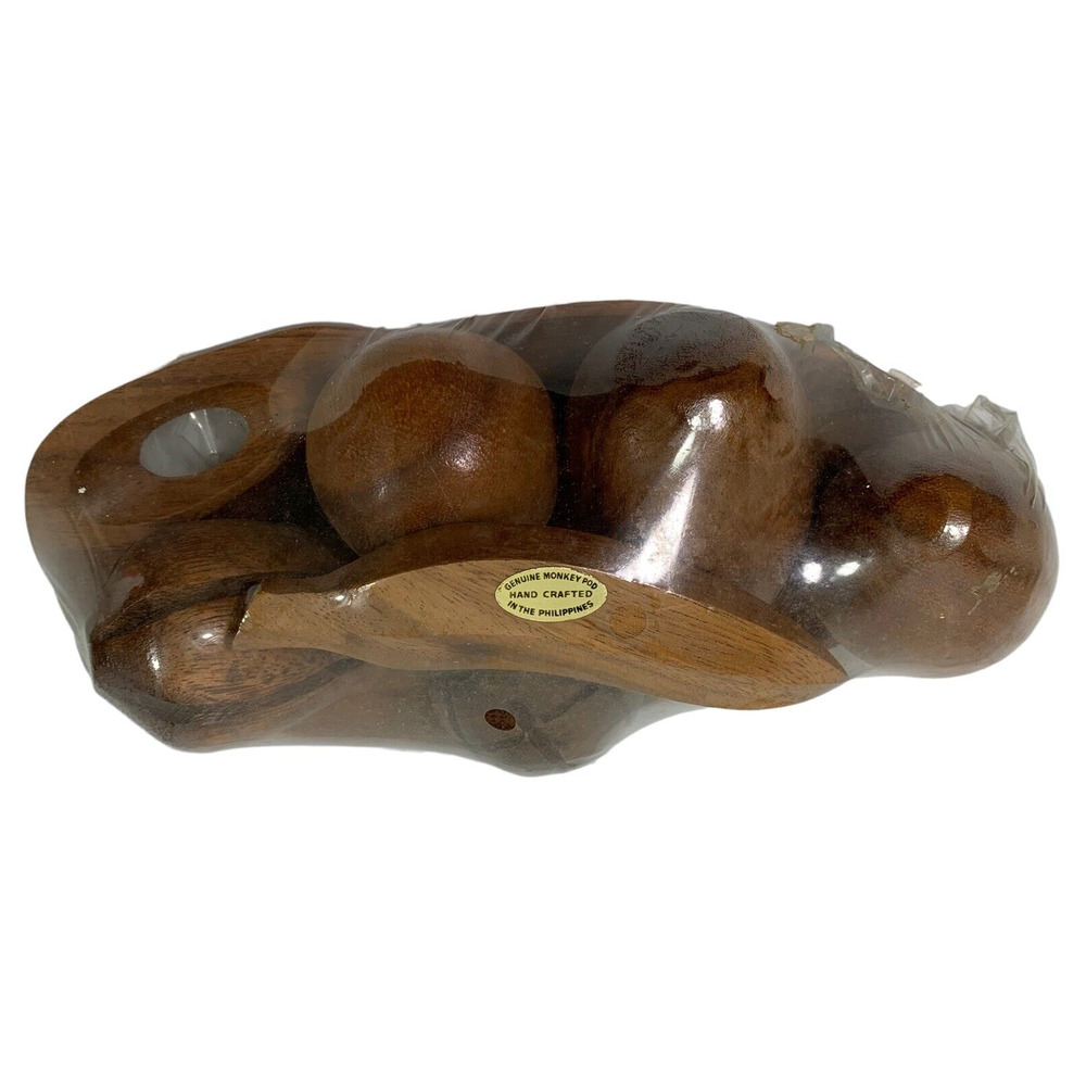 6 Wooden Fruit &‎ Leaf Shape Bowl Hand Crafted In Package Vintage Monkey Pod